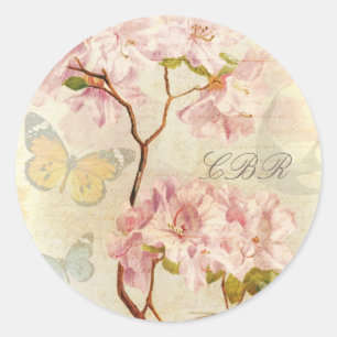 Sticker Rond Rose floral élégant chic vintage d'initiales de