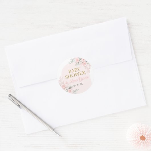 Sticker Rond Rose Floral espagnol Baby shower fille (Enveloppe)