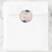 Sticker Rond Rose Floral Marine bleu Blush rose Mariage or (Sac)