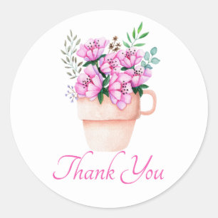 Sticker Rond Rose Floral Merci Aquarelle Fleur Mariage
