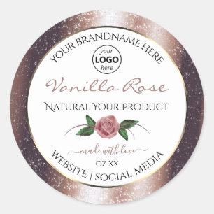 Sticker Rond Rose Floral Parties scintillant or Blanc Produit É