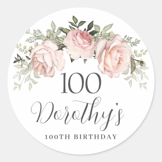 Sticker Rond Rose Floral Rose 100e Anniversaire (Devant)