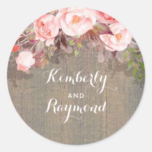 Sticker Rond Rose Floral Rustic Barne Mariage (Devant)