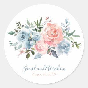 Sticker Rond Rose florale rose et bleu poussiéreux Cercle de ma