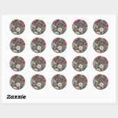 Sticker Rond Rose Florale sur Épinette (Feuille)