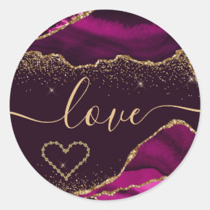Sticker Rond Rose foncé & Paillettes de faux or Agate Saint-Val