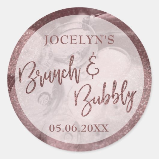 Sticker Rond Rose foncé Parties scintillant or Brunch & Bubbly (Devant)