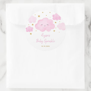 Sticker Rond Rose Girl Cloud Stars Baby Sprinkl