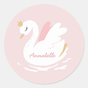 Sticker Rond Rose girly mignon cygne élégant anniversaire per