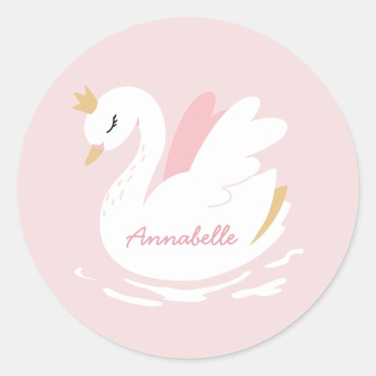 Sticker Rond Rose girly mignon cygne élégant anniversaire perso (Devant)