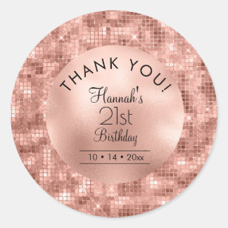 Sticker Rond Rose Gold 21e anniversaire Personnalisez le Merci