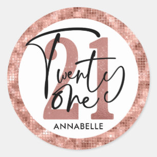 Sticker Rond Rose Gold 21ème anniversaire