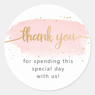 Sticker Rond Rose Gold Aquarelle Merci