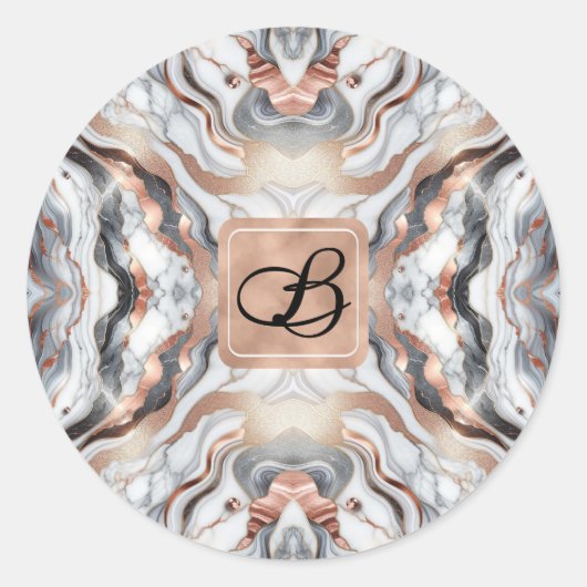 Sticker Rond Rose Gold Argent & Marbre Blanc Initiale Féminine  (Devant)