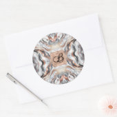 Sticker Rond Rose Gold Argent & Marbre Blanc Initiale Féminine  (Enveloppe)