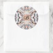 Sticker Rond Rose Gold Argent & Marbre Blanc Initiale Féminine  (Sac)