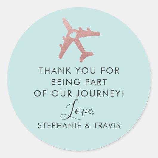 Sticker Rond Rose Gold Avion Voyage Thème Favoriser (Devant)