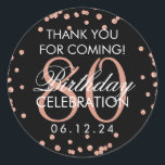 Sticker Rond Rose Gold Black 80e anniversaire Merci Parties sci<br><div class="desc">Elégant 80e anniversaire "Merci" Rose Gold Faux Parties scintillant Confetti Black préférence tag modèle.</div>