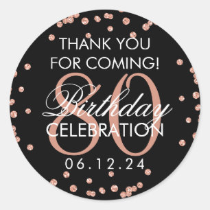 Sticker Rond Rose Gold Black 80th Birthday Merci Parties scinti