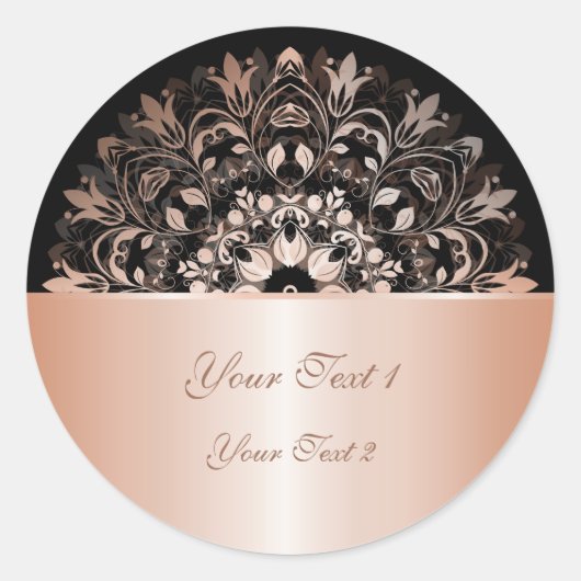Sticker Rond Rose Gold Black Floral Mandala (Devant)
