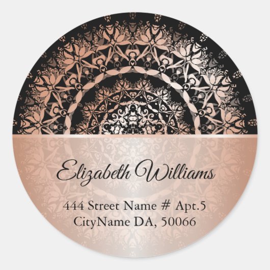 Sticker Rond Rose Gold Black Floral Mandala (Devant)