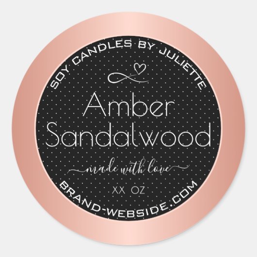 Sticker Rond Rose Gold Black Soy cire bougies Packaging Étiquet (Devant)