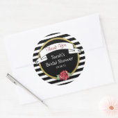 Sticker Rond Rose Gold Black Stripes Fête des mariées Merci (Enveloppe)