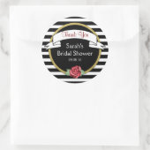 Sticker Rond Rose Gold Black Stripes Fête des mariées Merci (Sac)