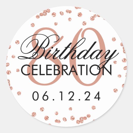 Sticker Rond Rose Gold Blanc 80e anniversaire Parties scintilla (Devant)