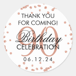 Sticker Rond Rose Gold Blanc 90e anniversaire Merci Parties sci
