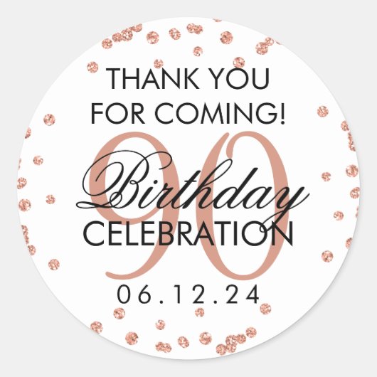 Sticker Rond Rose Gold Blanc 90e anniversaire Merci Parties sci (Devant)