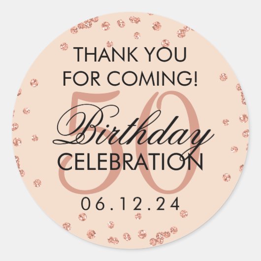 Sticker Rond Rose Gold Blush 50e anniversaire Merci Confetti (Devant)