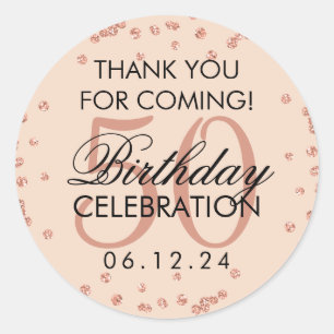 Sticker Rond Rose Gold Blush 50e anniversaire Merci Confetti