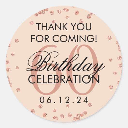 Sticker Rond Rose Gold Blush 60e anniversaire Merci Confetti (Devant)