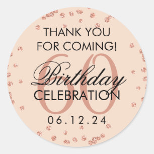 Sticker Rond Rose Gold Blush 60e anniversaire Merci Confetti