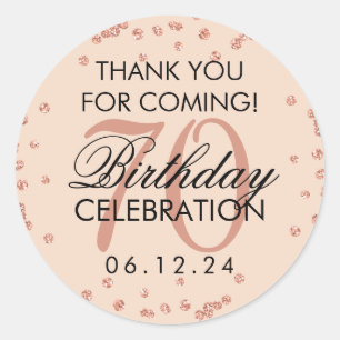 Sticker Rond Rose Gold Blush 70e anniversaire Merci Confetti