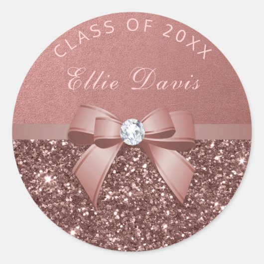 Sticker Rond Rose Gold Blush Diamonds Bow Parties scintillant G (Devant)