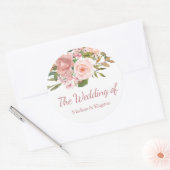 Sticker Rond Rose Gold & Blush Flowers Mariage Faveur Sceau (Enveloppe)