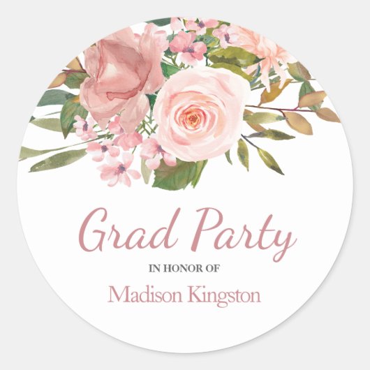 Sticker Rond Rose Gold & Blush Graduation Party Favoriser (Devant)