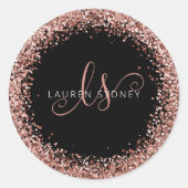 Sticker Rond Rose Gold Blush Pink Parties scintillant Glam Nom  (Devant)
