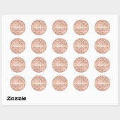 Sticker Rond Rose Gold Blush Rose Glam Damask Moderne (Feuille)