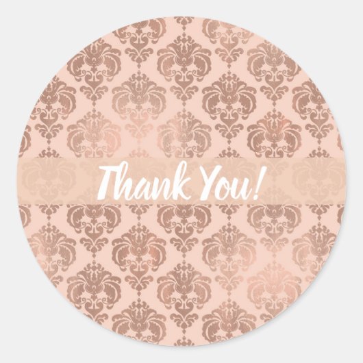 Sticker Rond Rose Gold Blush Rose Glam Damask Moderne (Devant)