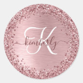 Sticker Rond Rose Gold brossé Parties scintillant de métal Mono (Devant)