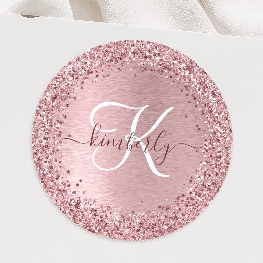 Sticker Rond Rose Gold brossé Parties scintillant de métal Mono