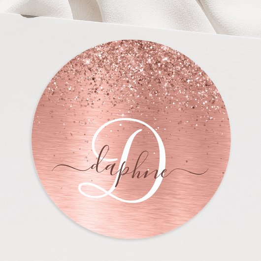 Sticker Rond Rose Gold brossé Parties scintillant métallique No