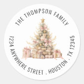 Sticker Rond Rose Gold Christmas Tree Retourner Nom Adresse (Devant)