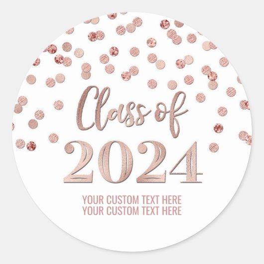 Sticker Rond Rose Gold Confetti Graduation 2024 (Devant)