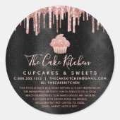 Sticker Rond Rose Gold Cupcake Parties scintillant Drives Black (Devant)
