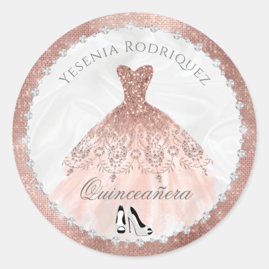 Sticker Rond Rose Gold Diamond Sparkle Glam Quinceanera (Devant)