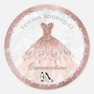Sticker Rond Rose Gold Diamond Sparkle Glam Quinceanera